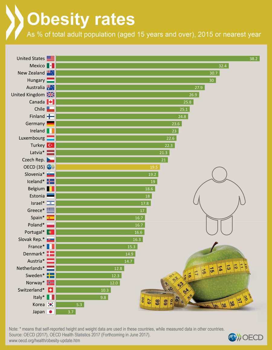 세계 각국의 비만률 이미지 #1